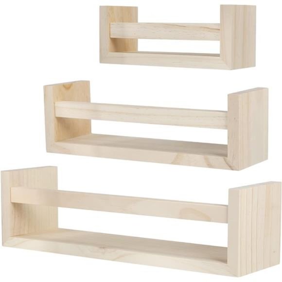 Nursery Book Shelves for Wall,Rustic Floating Bookshelf for Kids,Wood Spice Rack